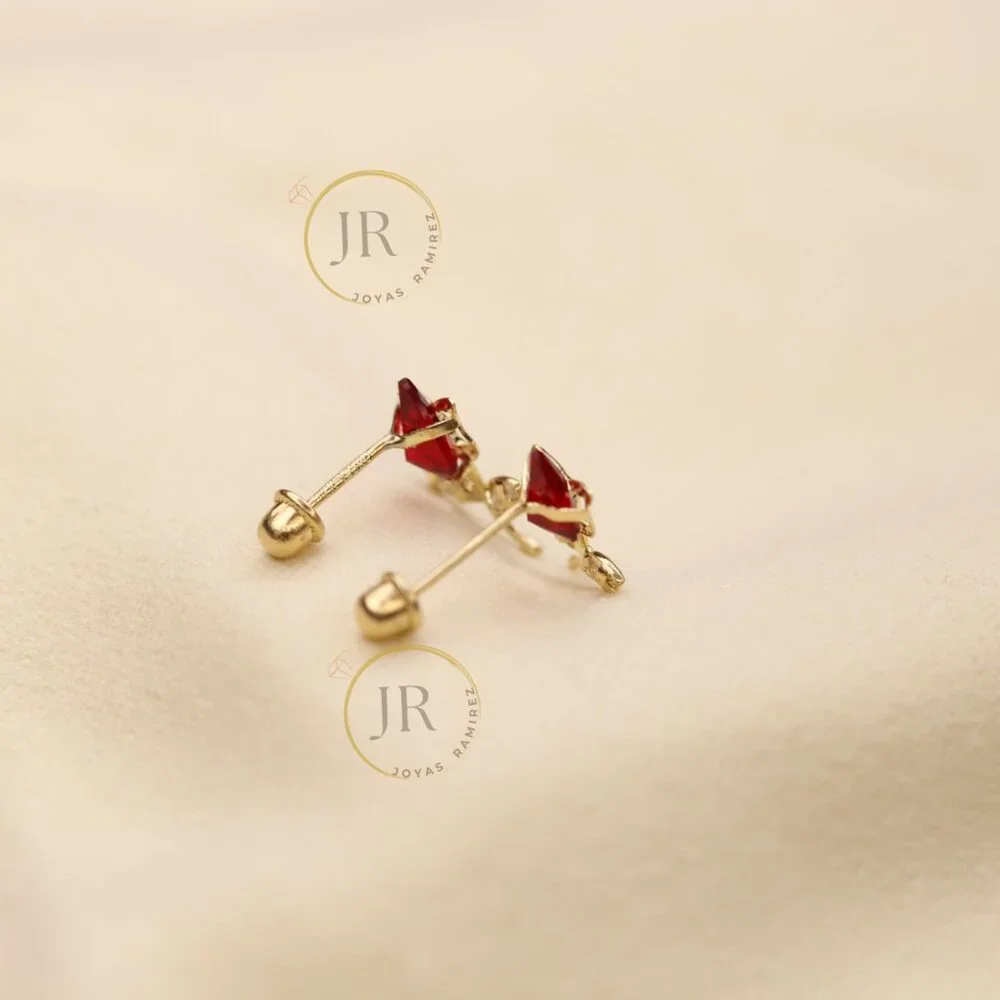 14K Solid Yellow Gold Red Tulip Stud Earrings • Floral Elegance & Passion. - Picture 7 of 11